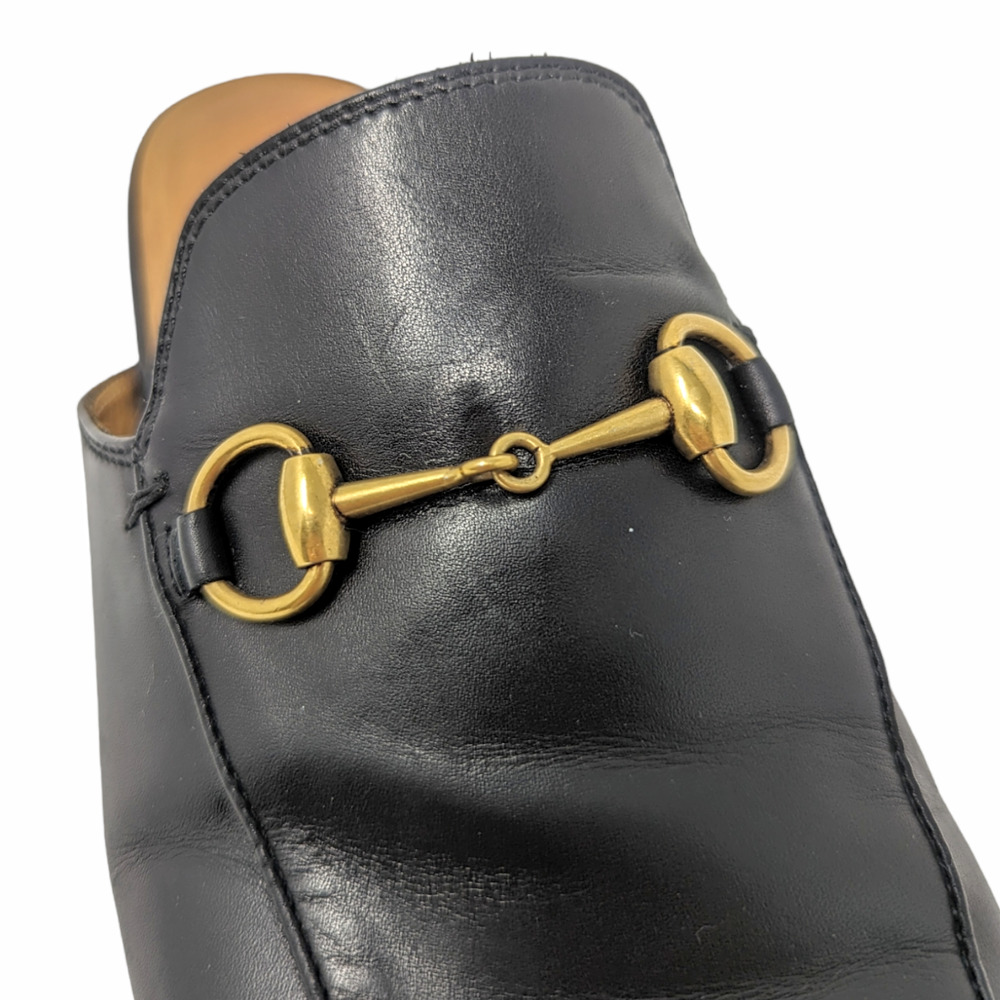 Gucci Princetown Horsebit Black Leather Slipper Round Toe Flat Mules Size 38 - Picture 8 of 13